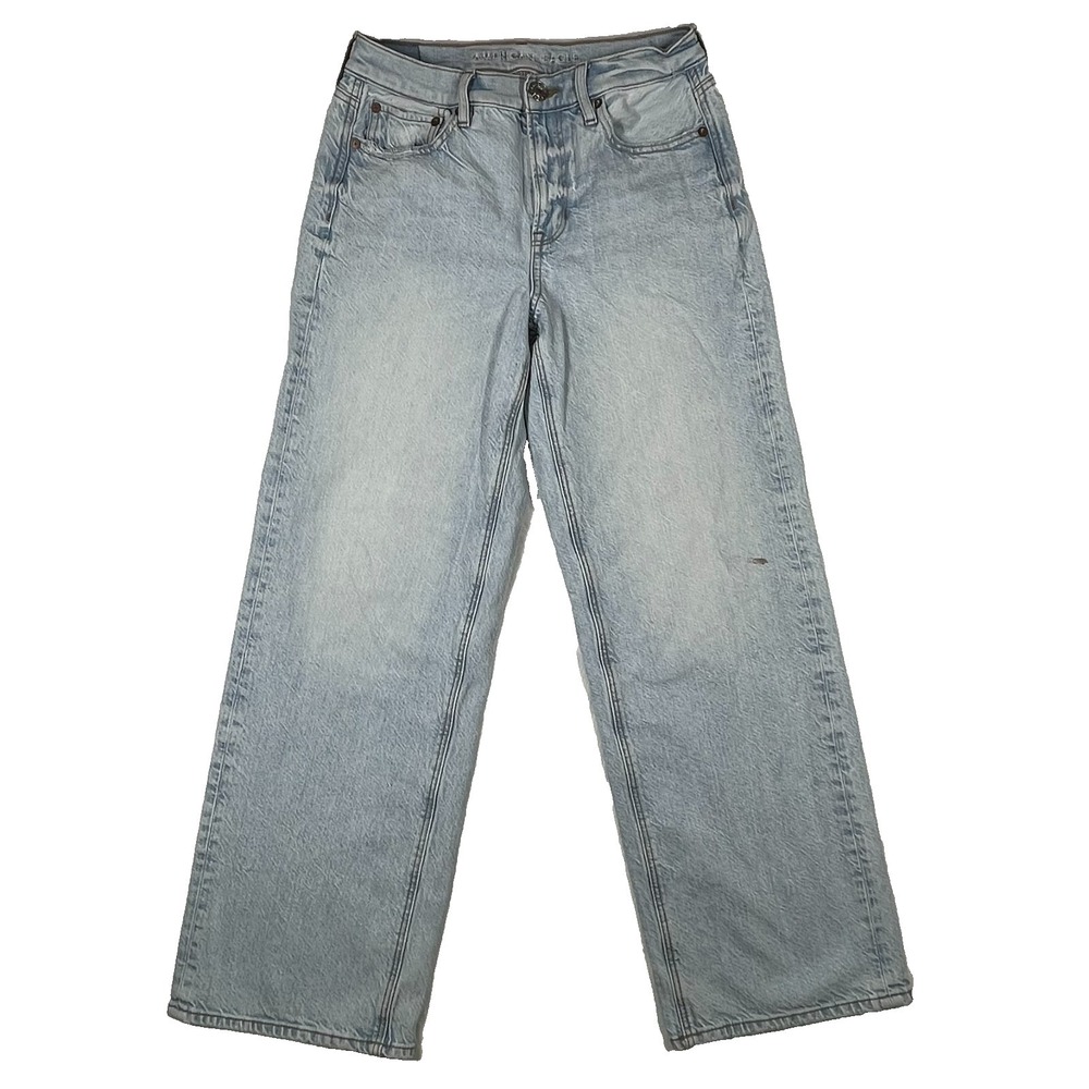 American Eagle 90's Wide‎ Leg Jeans Women's 6 Distressed Light Wash Baggy *Flaw